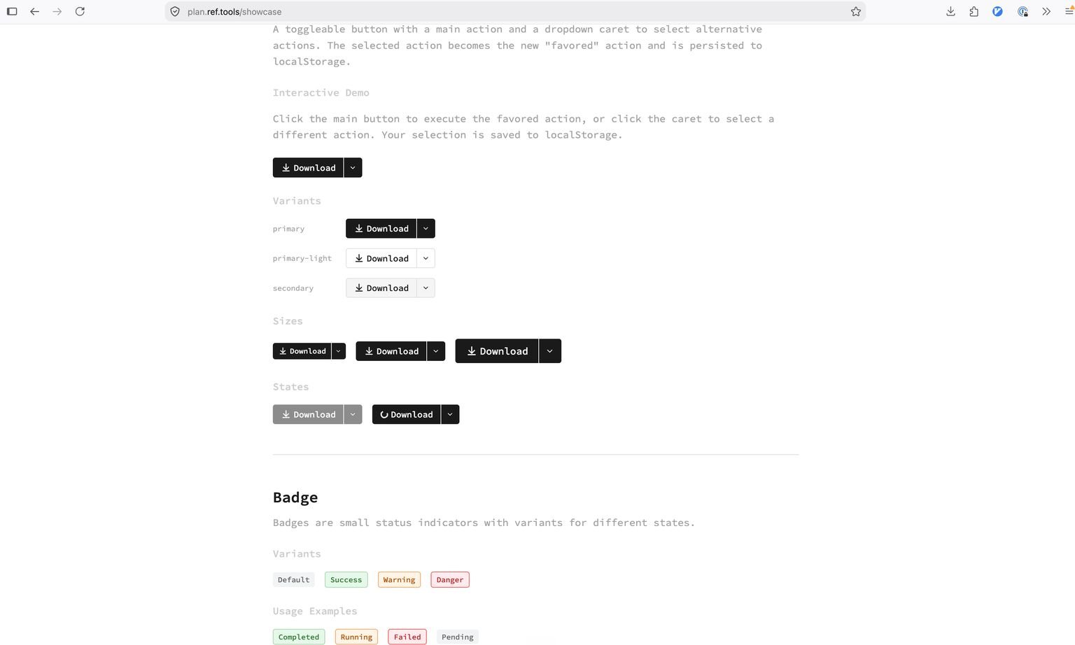 The /showcase page with all of Ref's components.