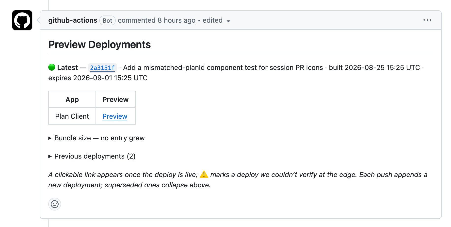 GitHub action setups a preview deploy for each frontend PR.